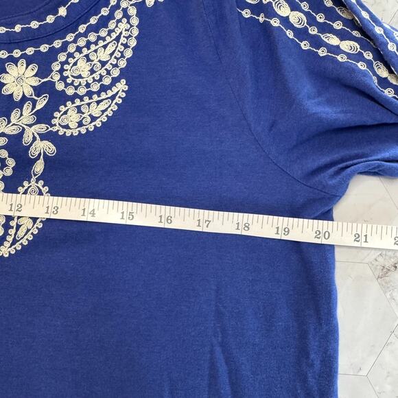 NWT J.Jill Embroidered Womens Size M Azul Blue Cream Tunic Top Soft Boho Chic - Picture 5 of 10